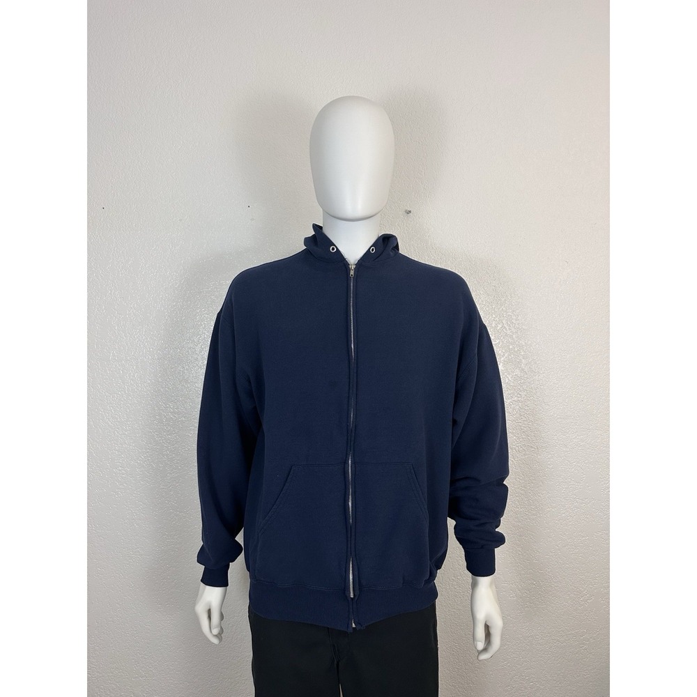 Vintage Jerzees "Rolling Staff" Navy Blue Zip-Up Hoodie - XL - Graphic Back